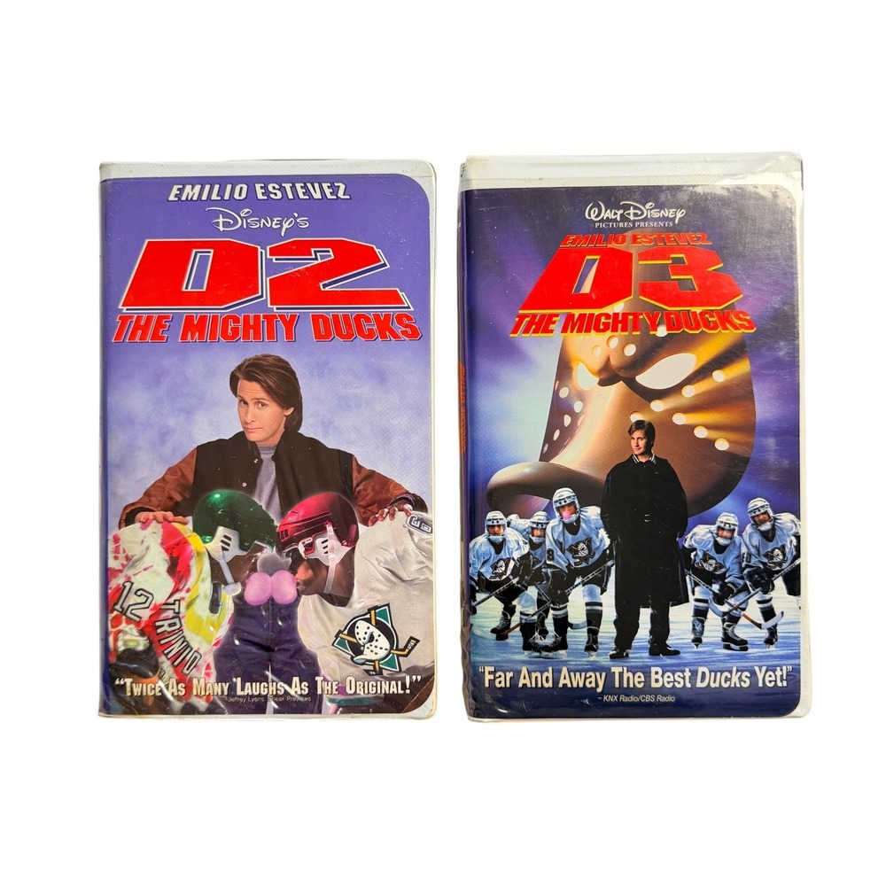 Disney VHS Lot of 2 The Mighty Ducks D2 D3 Kids Family Cartoon Movies 90s